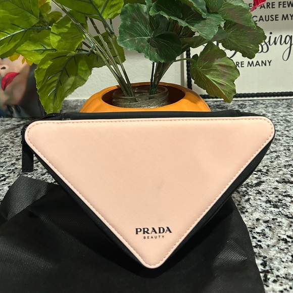 Prada Pink and Black Triangle Zippered Beauty Pouch/ Cosmetic Bag - Picture 3 of 11